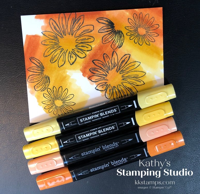 Stampin' Blends ombre effect technique and Cheerful Daisies stamp set.