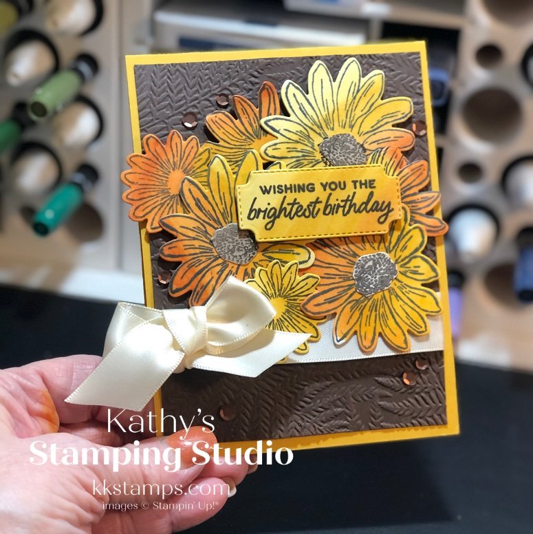 Creation Station Perfectly Blended card using Stampin' Blends ombre effect technique and Cheerful Daisies stamp set.